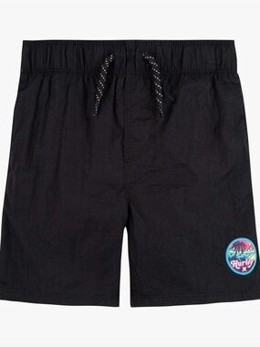 Hurley Black Pull On Shorts with Colorful Tropical Patch